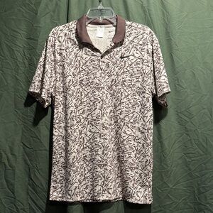 Men’s Nike Brown and White Polo Shirt with Intricate Pattern